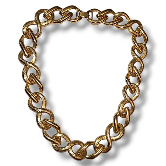 Estate Jewelry - Vintage Chunky Gold Tone‎ Chain Necklace 18in Statement Link 80s 90s Bold